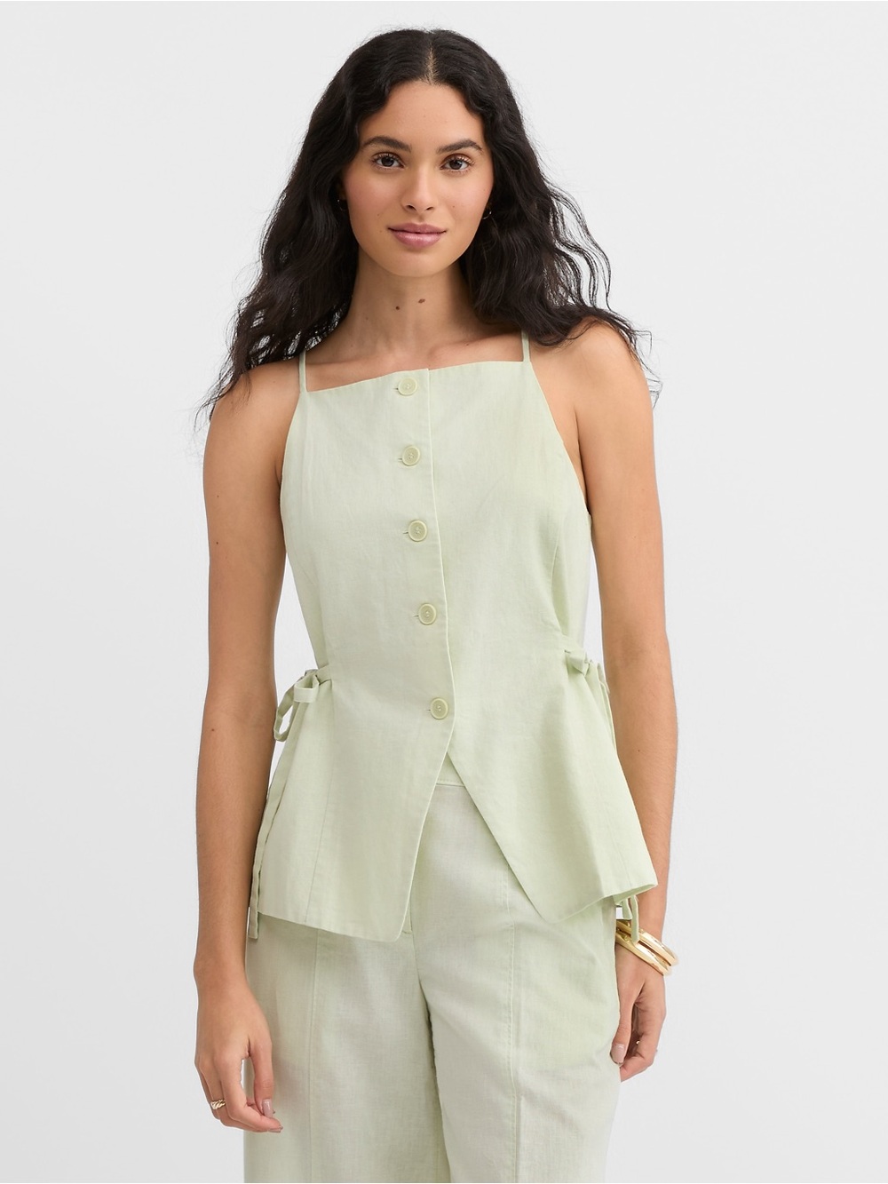 NWT Loft Linen Vest in Sage